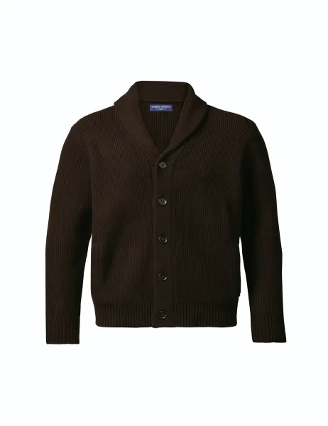 Charles Tyrwhitt Merino Wool Shawl Neck Cardigan Chocolate
