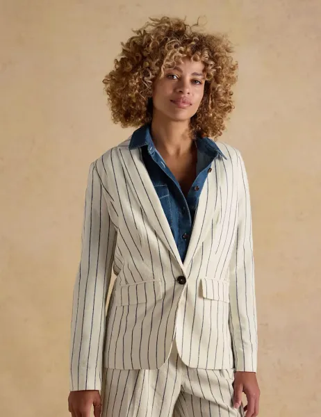 Joules Linen Rich Single Breasted Blazer Cream