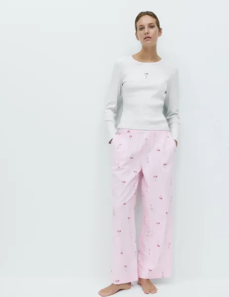 Marks & Spencer Pure Cotton Printed Pyjama Bottoms Pink Mix