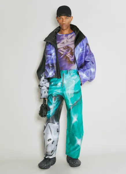 Wide Leg Graphic Leather Pants
