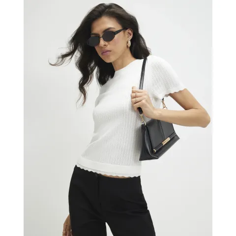 River Island Pointelle Knitted T-Shirt