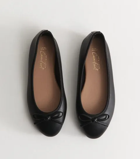 Women's Extra Wide Fit Black Faux Leather Ballet Flats Vegan