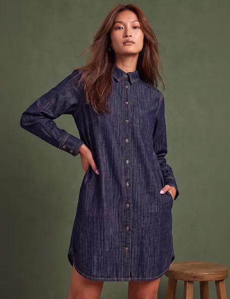 Roman Pure Cotton Button Through Knee Length Shirt Dress Denim Mix