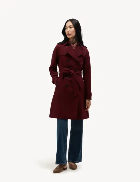 Hobbs Cotton Rich Belted Longline Trench Coat Burgundy