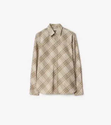 Relaxed Fit Check Cotton Shirt in Stone grey
