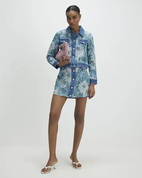 River Island Denim Floral Tapestry Mini Skirt