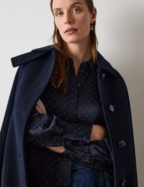 Whistles Satin Embellished Collared Shirt Navy Mix