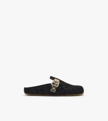 Check Suede Urchin Clogs in Black