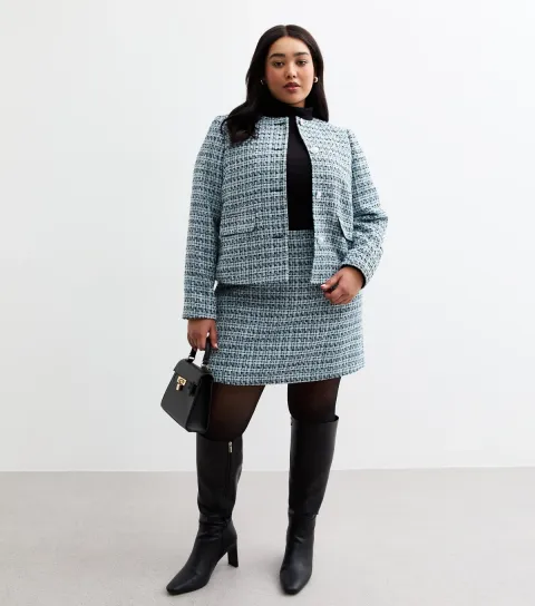 Women's Plus Size Blue Bouclé A-Line Skirt Curves