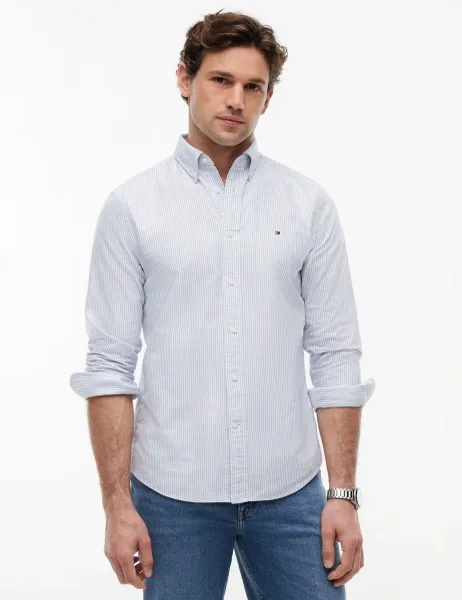 Tommy Hilfiger Regular Fit Pure Cotton Striped Oxford Shirt Blue Mix
