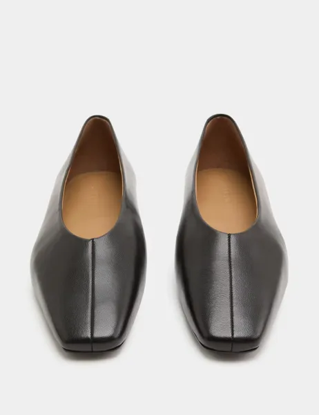 Jaeger Leather Flat Square Toe Ballet Pumps Black