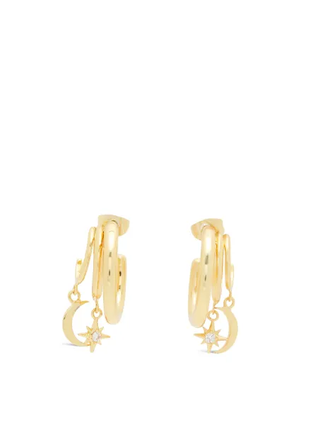 LISA ANGEL 14KT Gold-Plated Cubic Zirconia Double Illusion Moon & Star Hoop Earrings