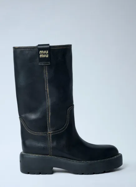 Leather Logo Motif Boots