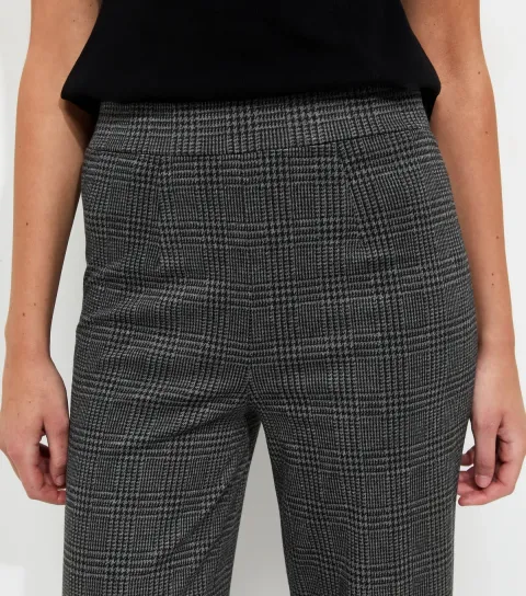 Women's Tall Dark Grey Check Jersey Wide Leg Trousers