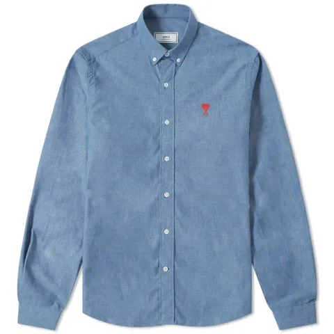 AMI Embroidered Heart Logo Chambray Button Down Shirt