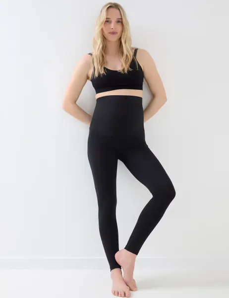 Cotton Rich High Waisted Maternity Leggings Black