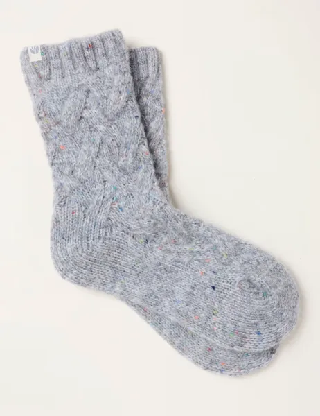 FatFace Cable Knit Fluffy Socks Grey Mix