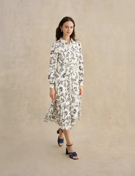 Hobbs Floral Midi Shirt Dress Navy Mix