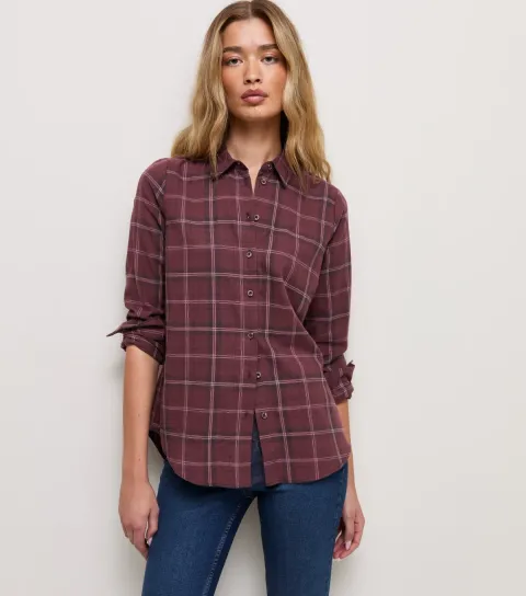 New Look Women's Tall Red Cotton Check Longline Shirt