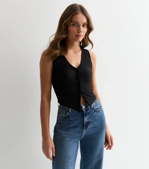 Women's Black Jersey Button Down Vest