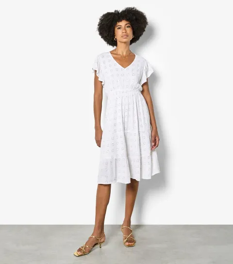 Women's White Sequin Embroidered Floral Dress