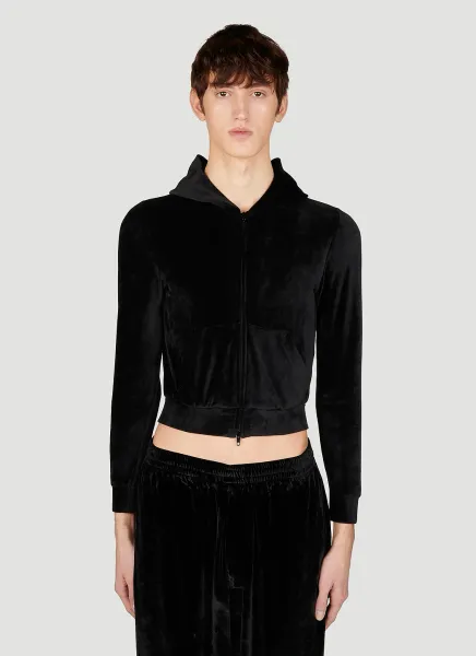 Shrunken Velvet Hooded Zip-Up Sweatshirt