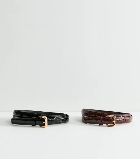 New Look Pack of 2 Brown Faux Leather Belts