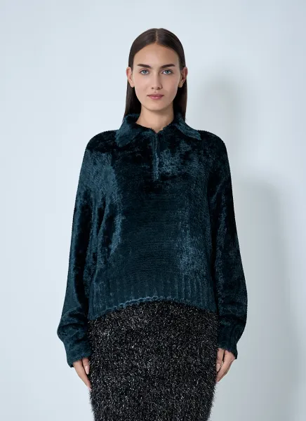 Velour Polo Sweater