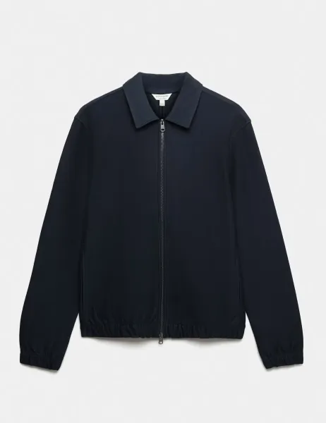 Autograph Pure Cotton Twill Zip Through Overshirt Dark Navy
