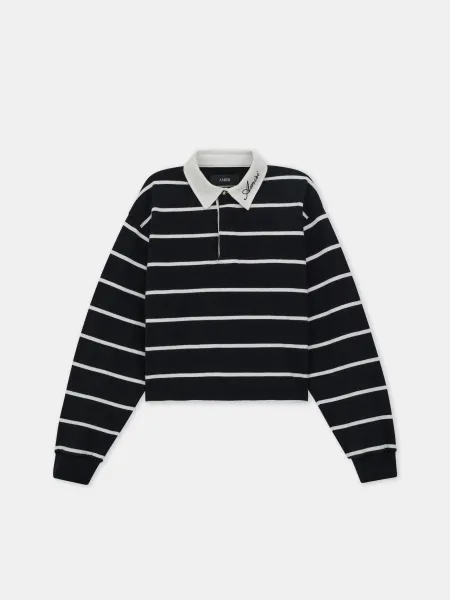 WOMEN - WOMEN'S STRIPED LONG SLEEVE POLO - Black