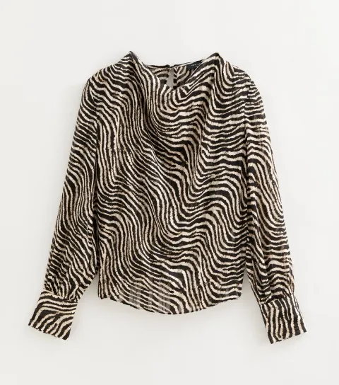 New Look Women's Tall Black Zebra Pattern Cowl Neck Blouse