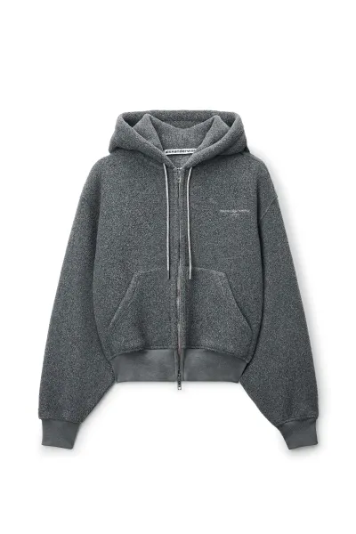 CRYSTAL DRAWCORD SHRUNKEN ZIP-UP HOODIE