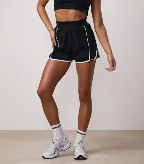 Women's Black Ribbed Contrast Trim Shorts