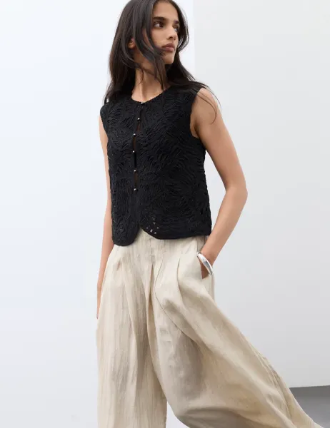 Autograph Macrame Hand Beaded Waistcoat Black