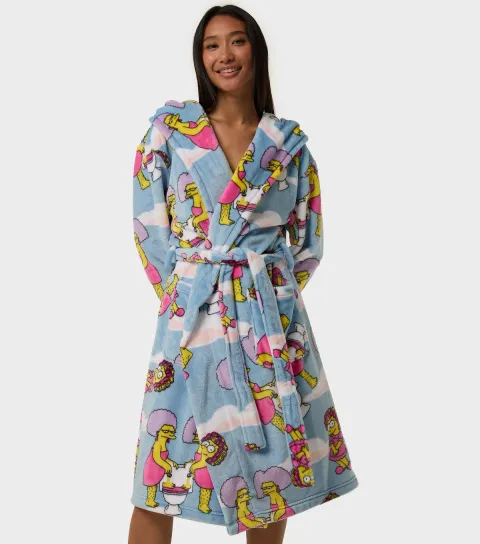 Skinnydip Women's Light Blue Cotton Simpsons Cloud Dressing Gown