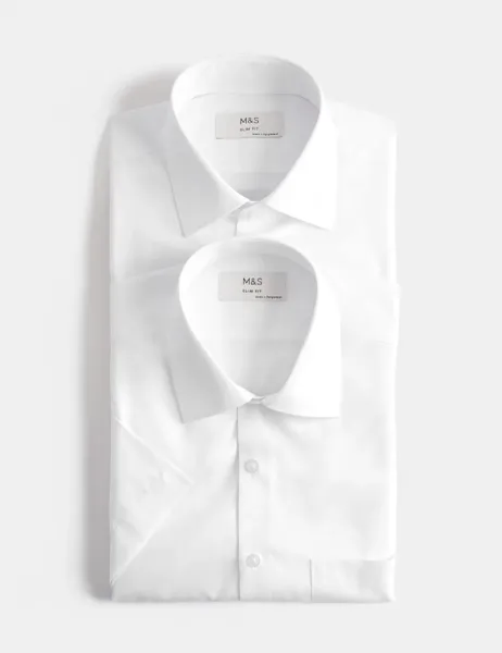 Marks & Spencer 2 Pack Slim Fit Easy Iron Shirts White