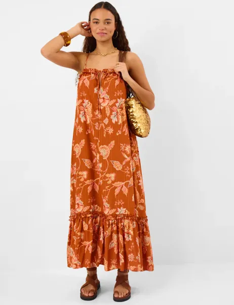 Accessorize Floral Frilled Maxi Beach Dress Orange