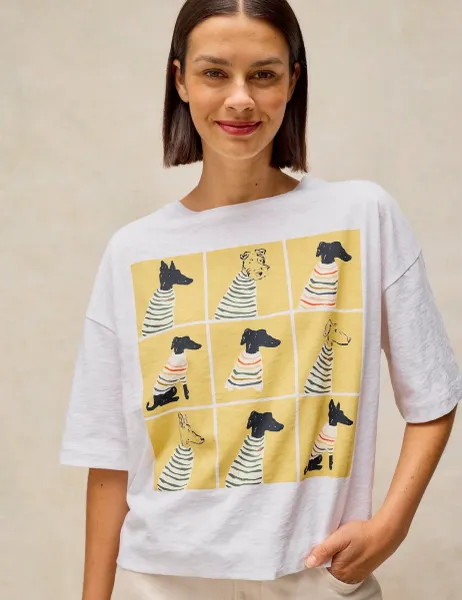 White Stuff Pure Cotton Printed T-Shirt White Mix
