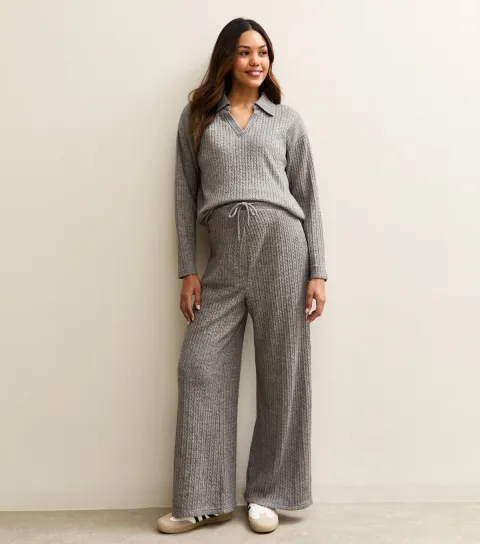 Women's Maternity Mid Grey Soft Touch Wide Leg Trousers