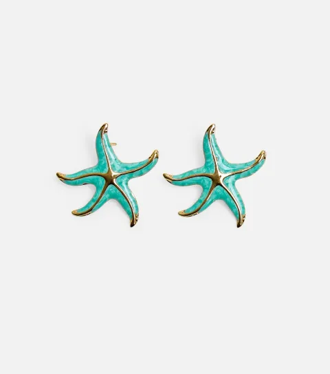 Teal Starfish Stud Earrings
