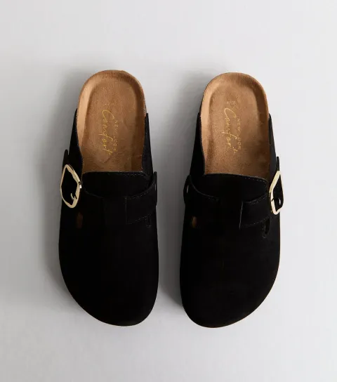 Women's Black Faux Brushed Leather Clogs Vegan
