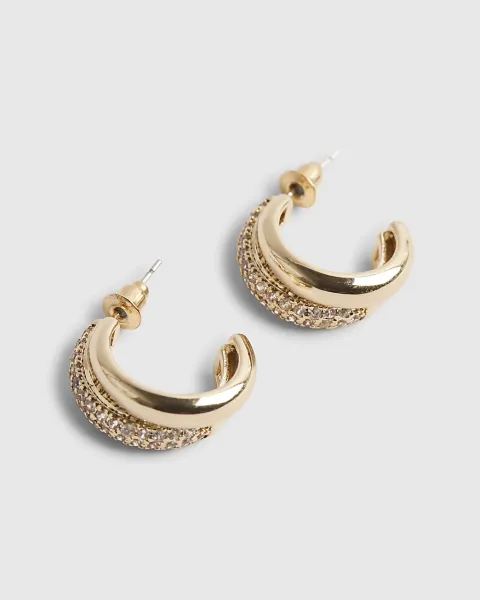 River Island Diamond Simulant Double Hoop Earrings