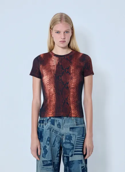 Cotton Ribbed Python Print T-shirt