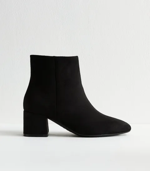 Women's Wide Fit Black Faux Suede Block Heel Ankle Boots