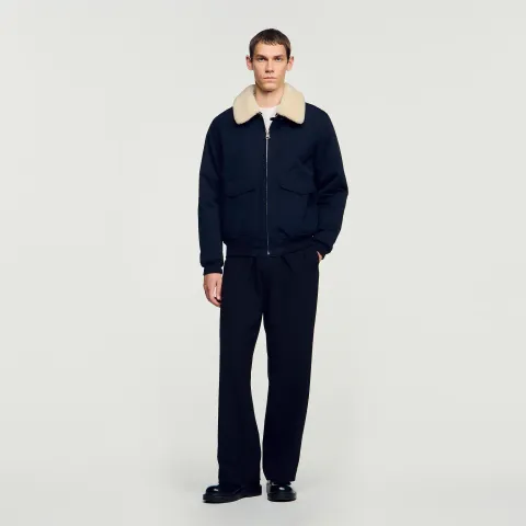 SANDRO Shearling collar aviator jacket
