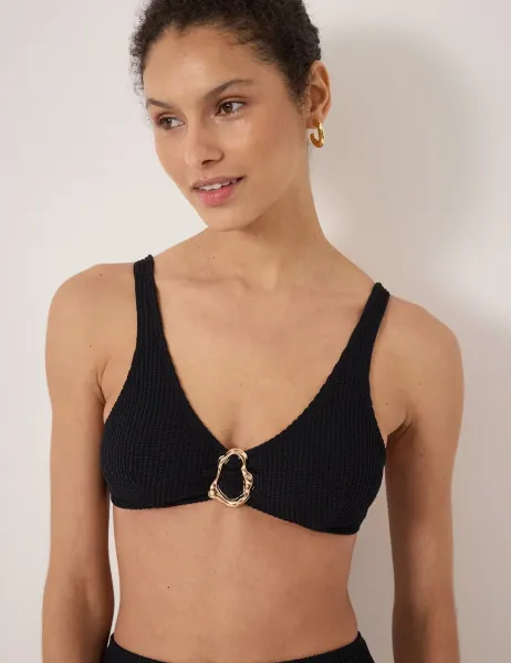HUSH Crinkle Bikini Top Black