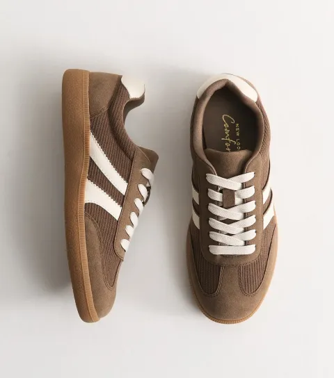 Women's Light Brown Corduroy Faux Leather Lace Up Trainers Vegan