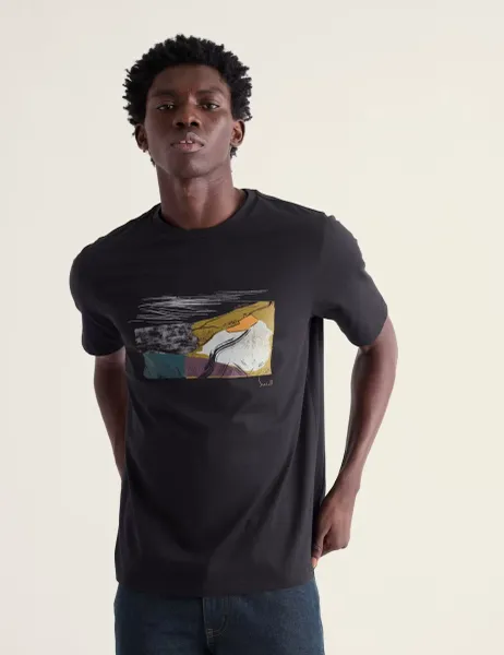 Seasalt Cornwall Pure Cotton Print Crew Neck Short Sleeve T-Shirt Black Mix