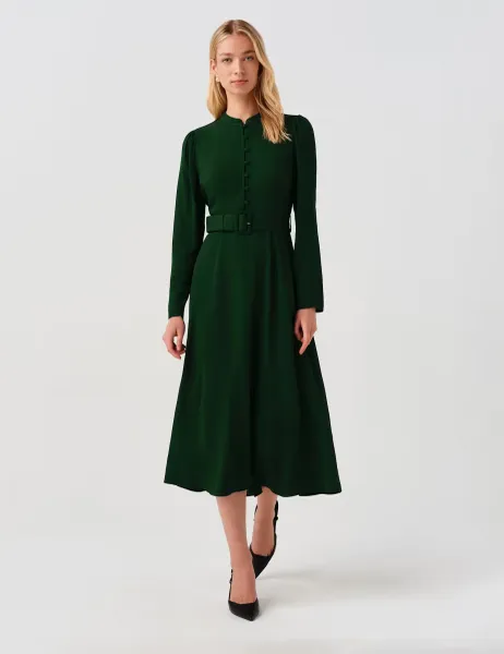 Ghost Belted Midi Waisted Dress Dark Green