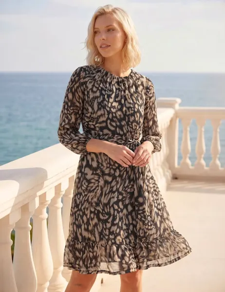 Roman Petite Frill Hem Midi Dress Black Mix